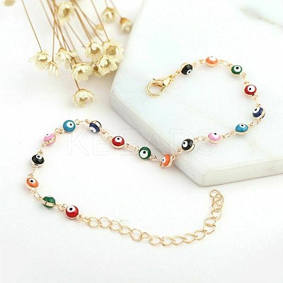 Christmas Brass Evil Eye Enamel Link Chain Anklets for Women WGC2D50-02-1
