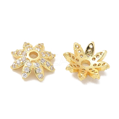 Rack Plating Brass Micro Pave Cubic Zirconia Bead Caps KK-K293-23C-G-1