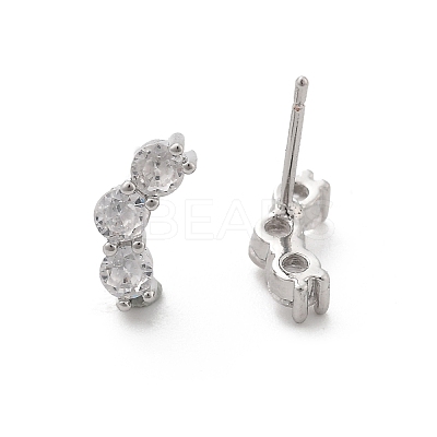 Brass Micro Pave Clear Cubic Zirconia Stud Earrings EJEW-R016-01P-1