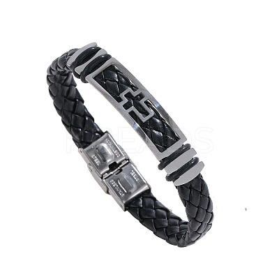 Hollow Corss Link Bracelet with Leather Cords LS-PW-WG26645-01-1