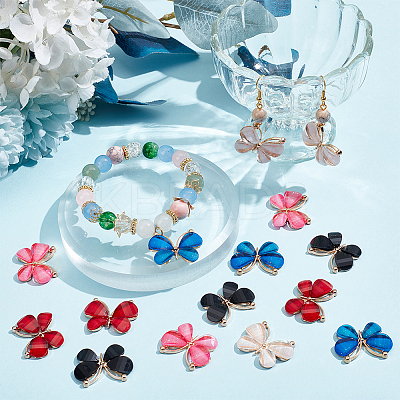 20Pcs 5 Colors Light Gold Plated Alloy Glass Pendants GLAA-SC0002-32-1