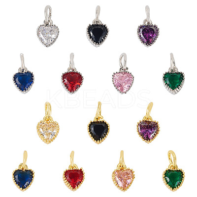 14Pcs 14 Colors Brass Pave Cubic Zirconia Pendants KK-TA0002-08-1