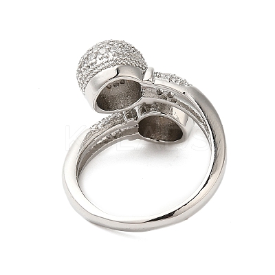 Round Brass Micro Pave Clear Cubic Zirconia Open Cuff Rings for Women RJEW-A046-10P-1