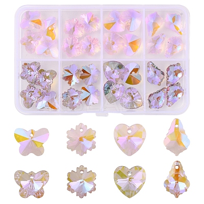 32Pcs 8 Style Pointed Back Electroplate Faceted Glass Pendants EGLA-YW0001-40-1