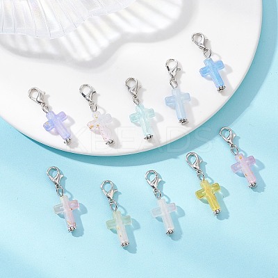 Plastic Cross Pendant Decorations HJEW-JM04519-1