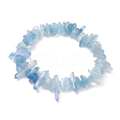 Natural Aquamarine Chips Beaded Stretch Bracelets BJEW-TA00494-01-1
