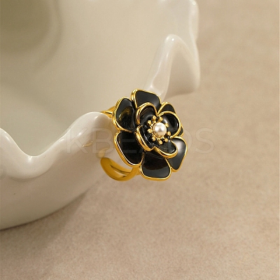 304 Stainless Steel Flower Open Cuff Rings RJEW-A086-03G-1