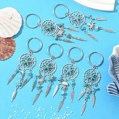 Alloy Magnesite Synthetic Turquoise Keychain HJEW-JKC01248-1