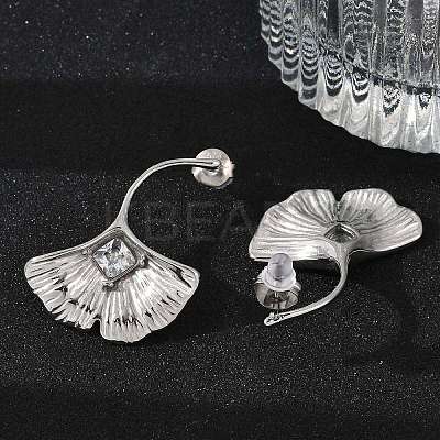 304 Stainless Steel Micro Pave Clear Cubic Zirconia Stud Earrings EJEW-F353-02P-1