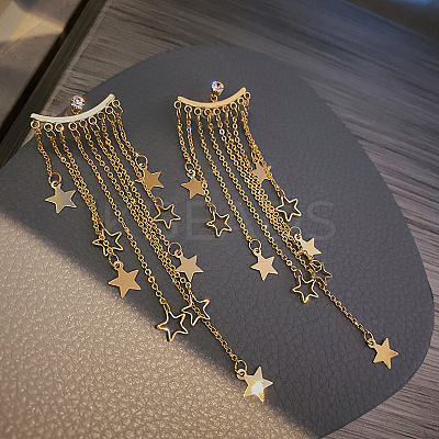 Alloy Rhinestone Star Tassel Chandelier Earrings FS-WGCE93B-01-1