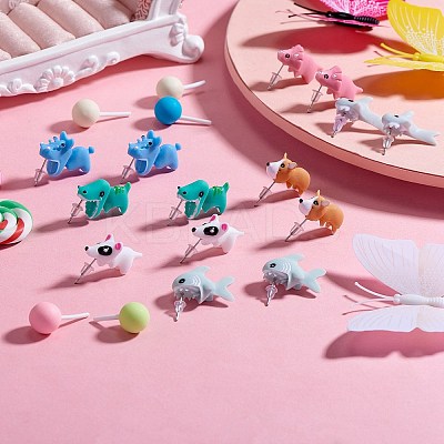 7Pair 7 Style Cute Animal Resin Stud Earrings EJEW-SZ0001-59-1