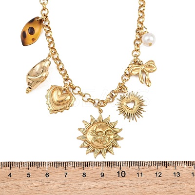 304 Stainless Steel & Resin & Imitation Pearl Multi-Pendant Bib Necklaces for Women SA-CBA717A-04G-1