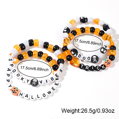 4Pcs Spooky Halloween Acrylic & Glass Beaded Stretch Bracelets EK3057-1-1