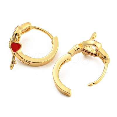 Clear Cubic Zirconia Heart Pad Lock Hinged Hoop Earrings with Enamel Skeleton Key Drop for Women EJEW-P196-26G-1