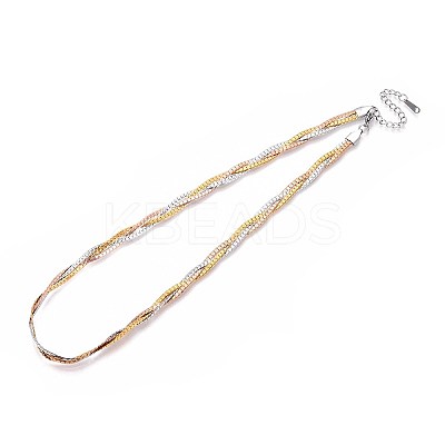 5.5MM 3-Color 304 Stainless Steel Braided Cuban Link Chain Necklaces NJEW-N058-03GPRG-1