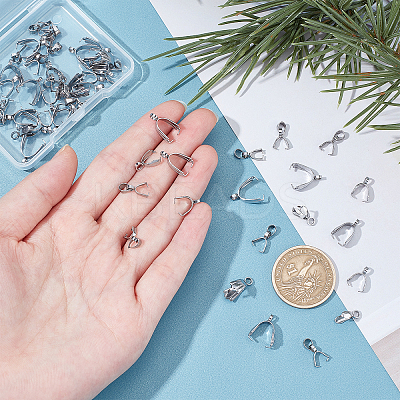 40Pcs 2 Style 304 Stainless Steel & 20Pcs 201 Stainless Steel Pendant Pinch Bails STAS-UN0030-11-1