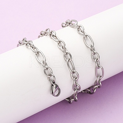 304 Stainless Steel Oval Cable Chain Necklaces NJEW-P338-07P-1