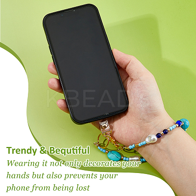 Glass & Synthetic Turquoise & ABS Plastic Imitation Pearl Keychain HJEW-FH00142-1