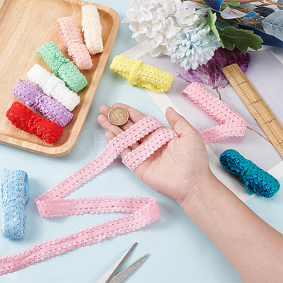 10Pcs 10 Colors Nylon Silk Elastic Crown Lace Ribbons DIY-BC0013-32-1