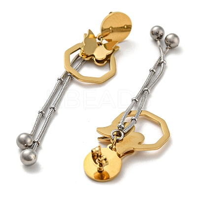 Ion Plating(IP) Two Tone 304 Stainless Steel 3D Butterfly Dangle Stud Earrings EJEW-D083-06GP-1