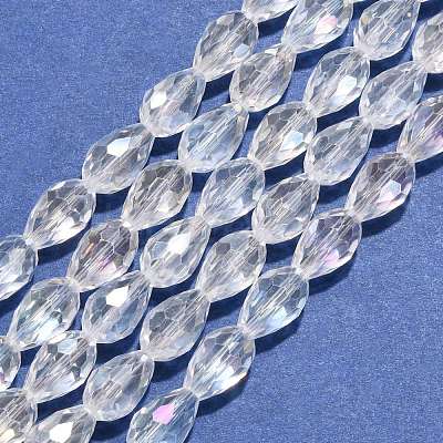 1Strand Electroplate Glass Faceted Teardrop Beads Strands X-EGLA-D015-12x8mm-01-1