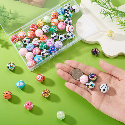 50Pcs 5 Styles Sport UV Plating Acrylic Beads Sets OACR-TA0004-14-1