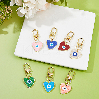 7Pcs 7 Colors Heart with Evil Eye Alloy Enamel Pendant Decorations HJEW-FH0001-74-1