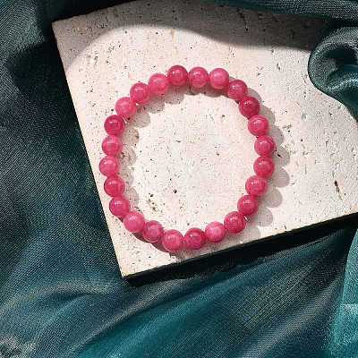 Natural Dyed & Heated Chalcedony Imitation Rhodochrosite Beaded Stretch Bracelets for Women Men BJEW-F483-05-1-1