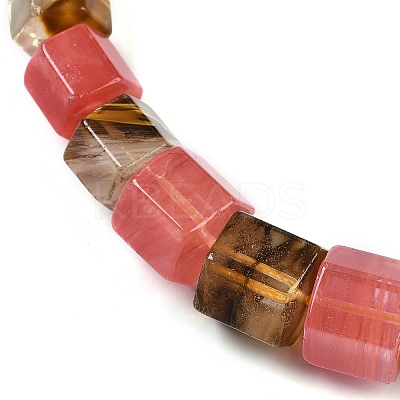 Tigerskin Glass Hexagon Prism Graduated Beaded Necklaces for Women Men NJEW-K388-03B-1