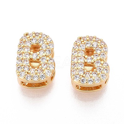 Brass Micro Pave Clear Cubic Zirconia Beads KK-T071-17G-B-1