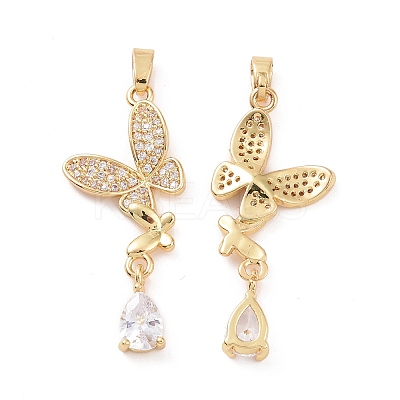 Brass Micro Pave Clear Cubic Zirconia Pendants KK-E068-VC412-1
