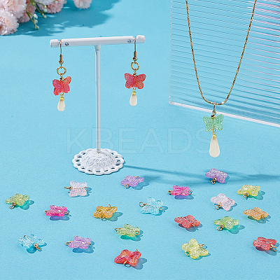 100Pcs AB Color Plated Transparent Acrylic Butterfly Connector Charms PALLOY-AR00034-1