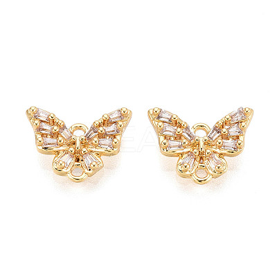 Brass Pave Clear Cubic Zirconia Links/Connector Charms KK-T077-69G-1