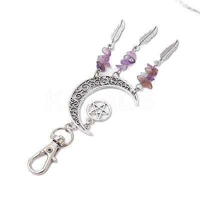 Tibetan Style Alloy Moon with Feather Pendant Decorations HJEW-JM02322-1