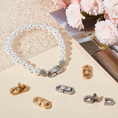 6Pcs 2 Colors 304 Stainless Steel Fold Over Clasps STAS-BBC0003-02-1