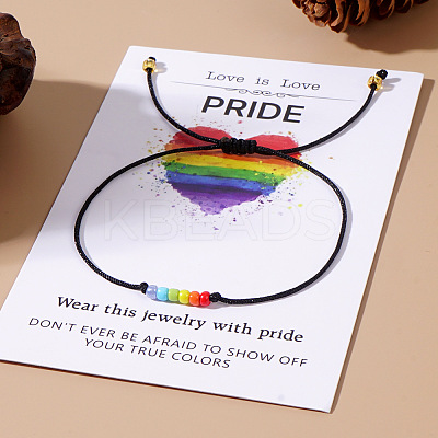 Pride Month Rainbow Glass Seed Bead Braided Bead Bracelets XU2800-1-1