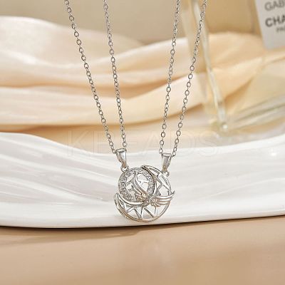 2Pcs Brass Micro Pave Clear Cubic Zirconia Magnetic Pendant Necklaces with 304 Stainless Steel Cable Chain WG04DA7-04-1