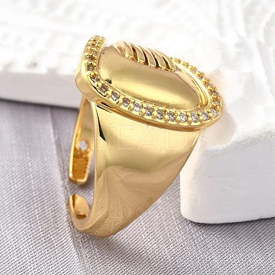 Brass Micro Pave Cubic Zirconia Adjustable Open Cuff Rings for Women RJEW-K292-12G-1