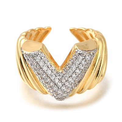 Rack Plating Brass Micro Pave Cubic Zirconia Open Cuff Rings for Women RJEW-M022-13G-1