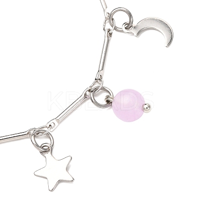 3Pcs Stainless Steel and Natural & Dyed Malaysia Jade Charm Bracelets BJEW-JB12418-1