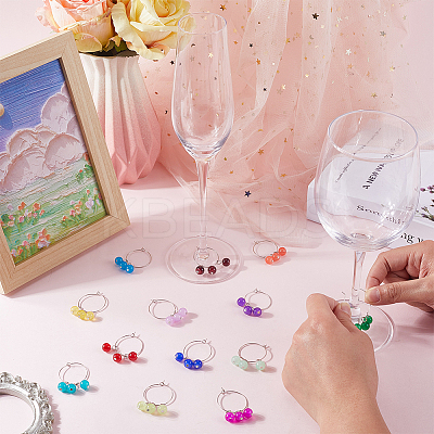 24Pcs 24 Colors Round Glass Wine Glass Charms AJEW-SC00052-1
