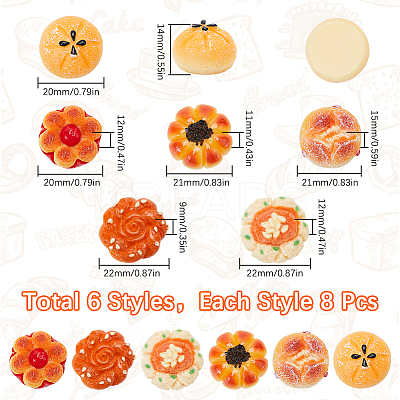 48Pcs 6 Styles Opaque Resin Imitation Food Decoden Cabochons CRES-SC0002-84-1