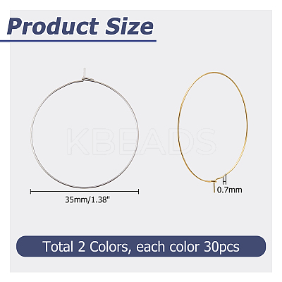 120Pcs 2 Colors 316 Surgical Stainless Steel Hoop Earring Findings STAS-HS0001-25-1