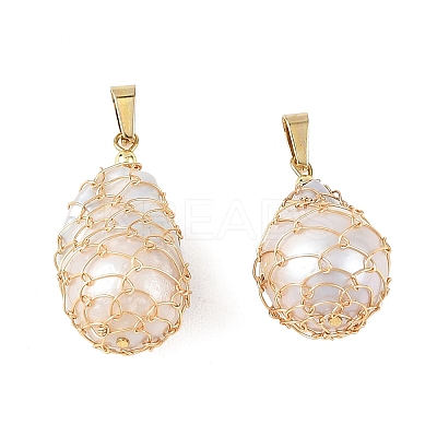 Natural Baroque Keshi Pearl Wire Wrapped Pendants PALLOY-JF05993-1