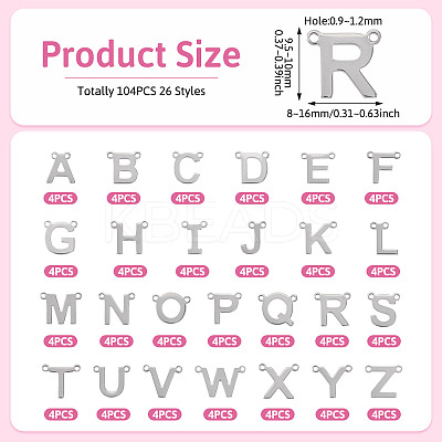 104Pcs 26 Styles Stainless Steel Letter Connector Charms FIND-TA0008-42-1
