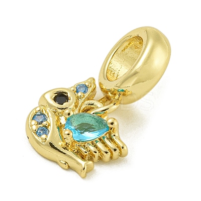 Rack Plating Brass Pave Black & Light Blue Cubic Zirconia Bird European Dangle Charms KK-Z067-54G-1