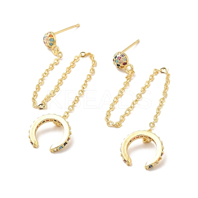 Colorful Cubic Zirconia Studs Earring with Ear Cuff Droping Chains KK-H434-22G-1