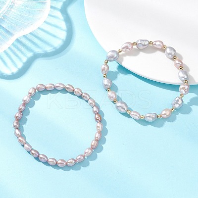 2Pcs 2 Styles Natural Cultured Freshwater Pearl Beads Stretch Bracelets for Women BJEW-JB13210-1