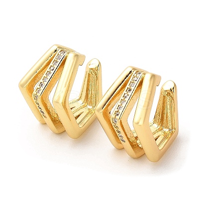 Rack Plating Brass Pentagon Cuff Earrings with Cubic Zirconia for Women EJEW-F326-04G-1