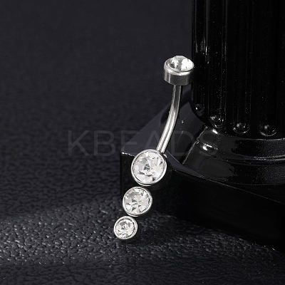 304 Stainless Steel Clear Cubic Zirconia Curved Barbell Belly Button Rings AJEW-D306-03P-05-1